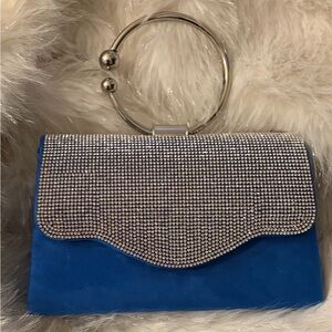 Elegant Blue Suede Handbag with Silver Accents